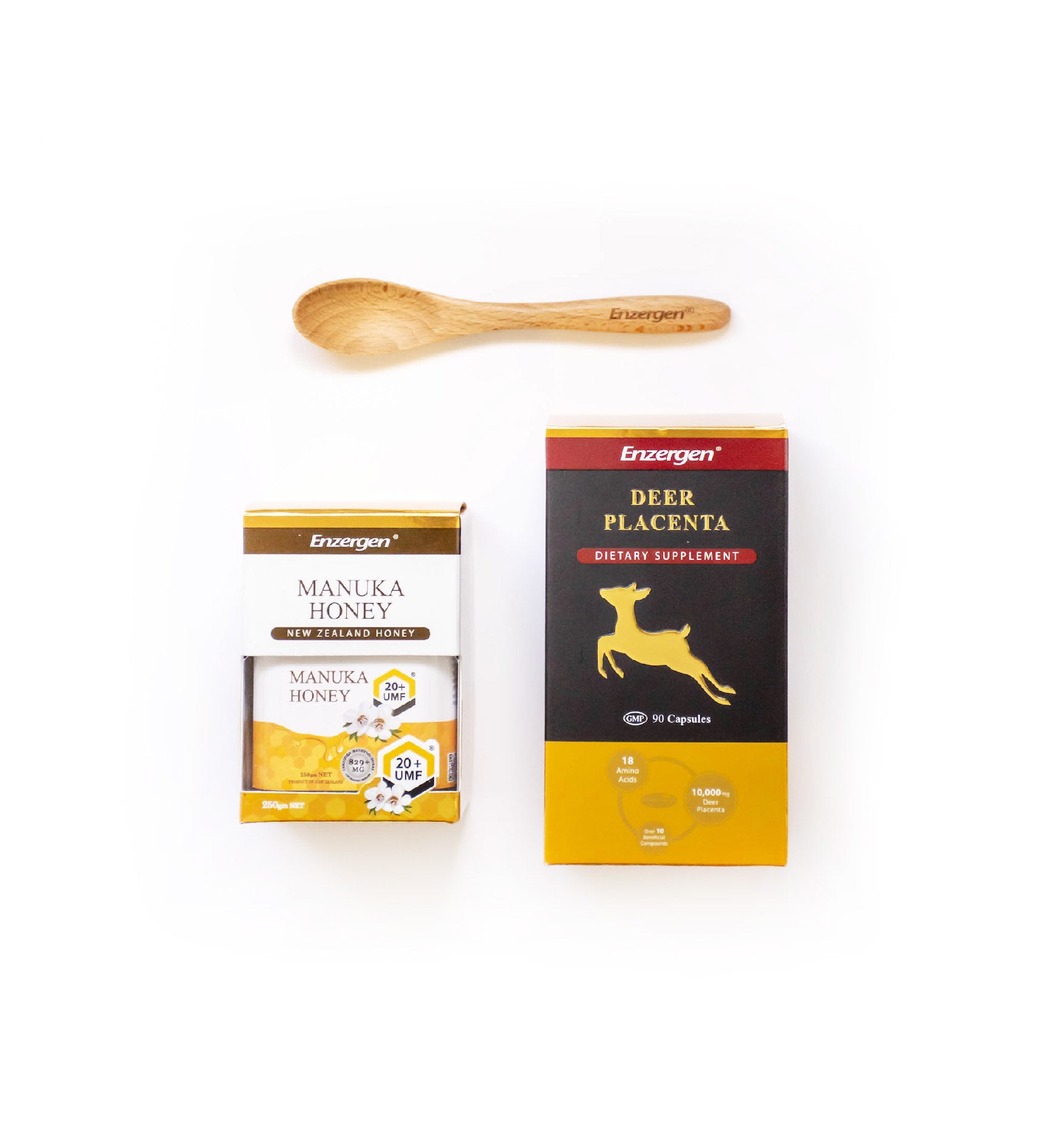 Product image of Deer Placenta and Manuka Honey UMF® 20+ from KiwiCorp – wellness combo for skin and immunity.