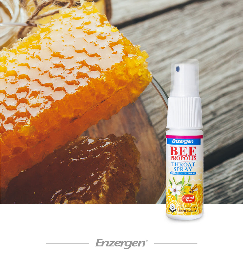 Product image of Bee Propolis Throat Spray (Alcohol-Free) from KiwiCorp – soothing oral spray for throat comfort.